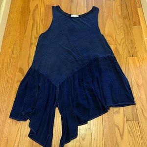 Split front ruffle tank medium slate blue tunic